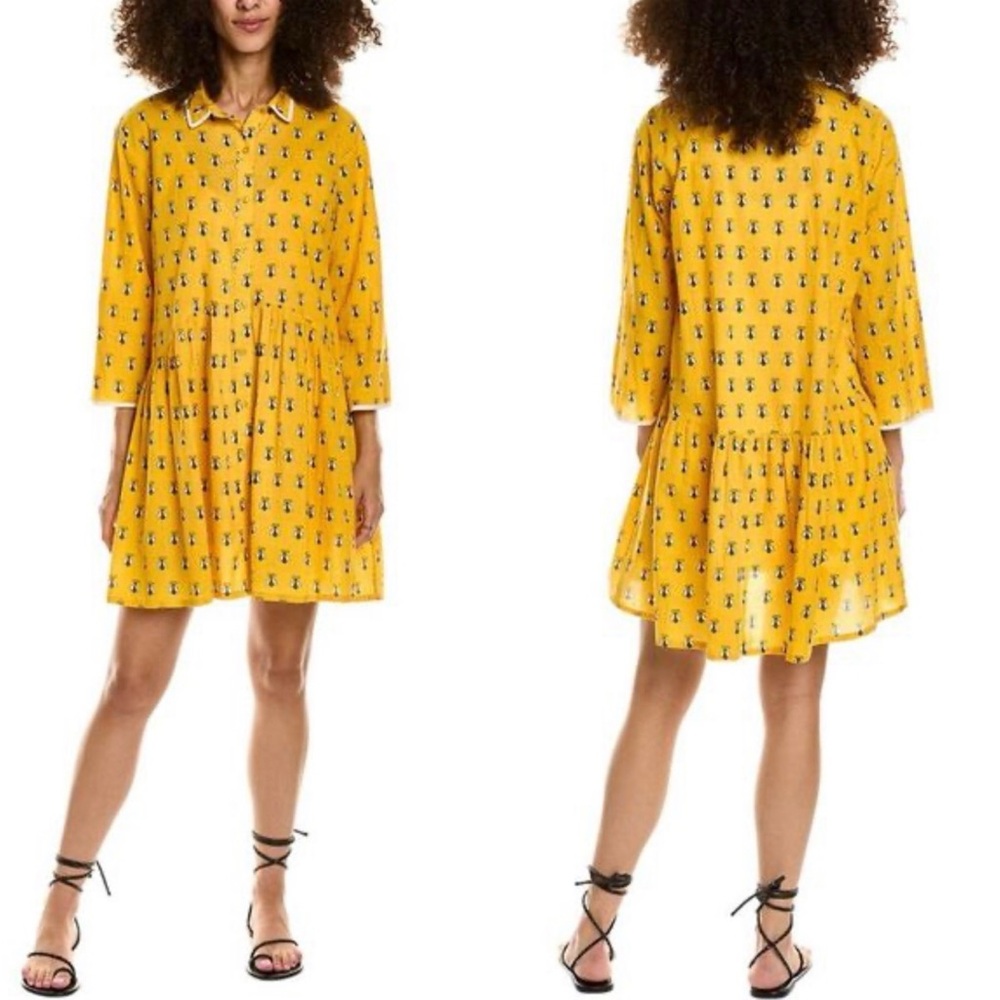 Ro’s Garden Deauville Bee Print Shirtdress Boho Cotton XS